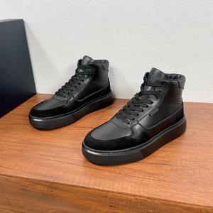 Chaussures de skate pour hommes, baskets en cuir de vache véritable, à lacets, mi-hautes, plates, rétro, faites à la main, légères - Product Image 2