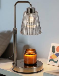 เครื่องอุ่นเทียนแก้วลายเส้นแนวตั้ง พร้อมฟังก์ชั่นตั้งเวลาหรี่ไฟได้ โคมไฟละลายขี้ผึ้งอโรมาเธอราพีแบบไร้เปลวไฟ ใช้เป็นไฟกลางคืน - Product Image 1