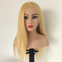 Nouvelle tête de mannequin de formation pour coiffeur, visage européen, cheveux longs blonds, 100% cheveux humains, avec épaules