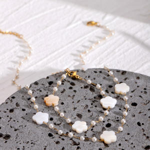 18k <b>Gold</b> Stainless Steel <b>Pearl</b> <b>Necklace</b> Non-fading Fashion Jewelry Wholesale <b>Necklace</b> and Bracelet Set - Product Image 1