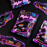 Kantong Mylar Holografik Anti Bau dengan Lubang Gantungan, Dapat Disegel Ulang, Cetak Digital Custom 3.5g 7g