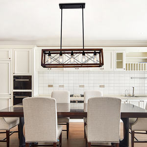 Decorative Large Hanging <b>Light</b> Decorative Farmhouse Chandelier E26 E27 Black Walnut Rectangle <b>Light</b> for Home Hotel Dining Room - Product Image 5