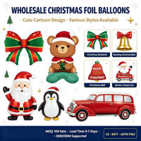 Ballon de Noël en aluminium brillant en forme de nœud, motif Père Noël, canne, renne, cloche, couronne, pour décoration de fête de Noël transfrontalière