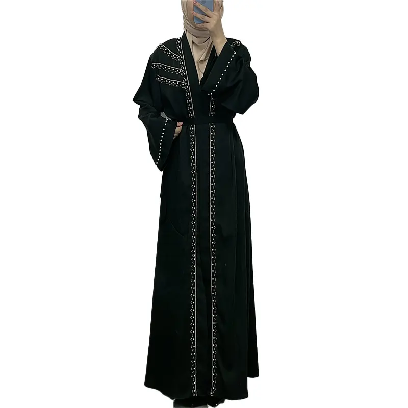 Vestido formal e de ocasião abaya com miçangas, vestido de pedra ornamentada islâmica 2024, burka elegante, strass muçulmano, para mulheres, poliéster