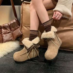 Stivali da neve in vera lana di vera pelle con nuovo Design 2026 scarpe invernali alla caviglia e punta in pile foderate - Product Image 1