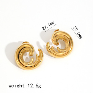 Wave-Shaped Stainless Steel Stud Earrings For Women Geometric C Shape Gold <b>Silver</b> Tone Fashion Jewelry - Product Image 5