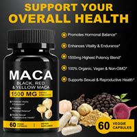 Cápsulas de Extracto de Raíz de Maca Negra, Roja y Amarilla de 1500 mg en Oferta, para Aumentar la Vitalidad Masculina, la Energía y Apoyar la Salud Reproductiva