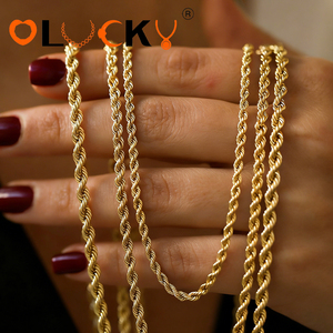 LUCKYJIU Produttore di Gioielli Personalizzati, Collana <span class=keywords><strong>a</strong></span> Catena Intrecciata in Acciaio Inossidabile Impermeabile Placcata Oro 18k PVD per Donne e Uomini - Product Image 1