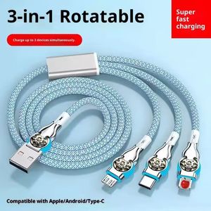 Cable de Datos de <span class=keywords><strong>Carga</strong></span> Rápida 3 en 1, Cable Universal Giratorio de Doble Cabezal con Diseño Mecánico, Compatible con <span class=keywords><strong>Apple</strong></span>, Huawei y Teléfonos Android - Product Image 3