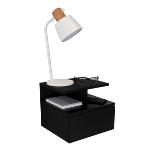 Mesa de Noche Flotante Adele Negra con Cajón y Estantes Abiertos para Dormitorio - Product Image 6
