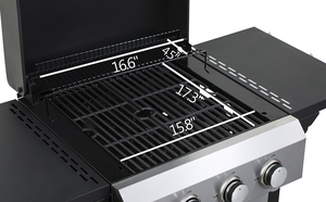 Barbecue au gaz propane OVS à 3 brûleurs, 36900 BTU, en acier inoxydable, <span class=keywords><strong>plancha</strong></span> pour barbecue en plein air avec <span class=keywords><strong>table</strong></span> latérale pliable et panier - Product Image 3