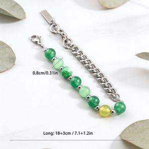 yunnique Stainless Steel Green Chalcedony Beaded Chain <b>Bracelet</b> Unisex Fashion Jewelry - Product Image 4