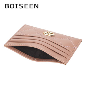 Boiseen Women's Mini Card Holder Pu Leather Quilted Design Credit Card Case Pink For Everyday Use - Product Image 2