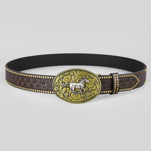 Yiwu Fábrica Fabricantes Western Hebilla Cinturón Oro Vaquero Mexicano Vaca Chica Caballo PU Cinturón de cuero - Product Image 2