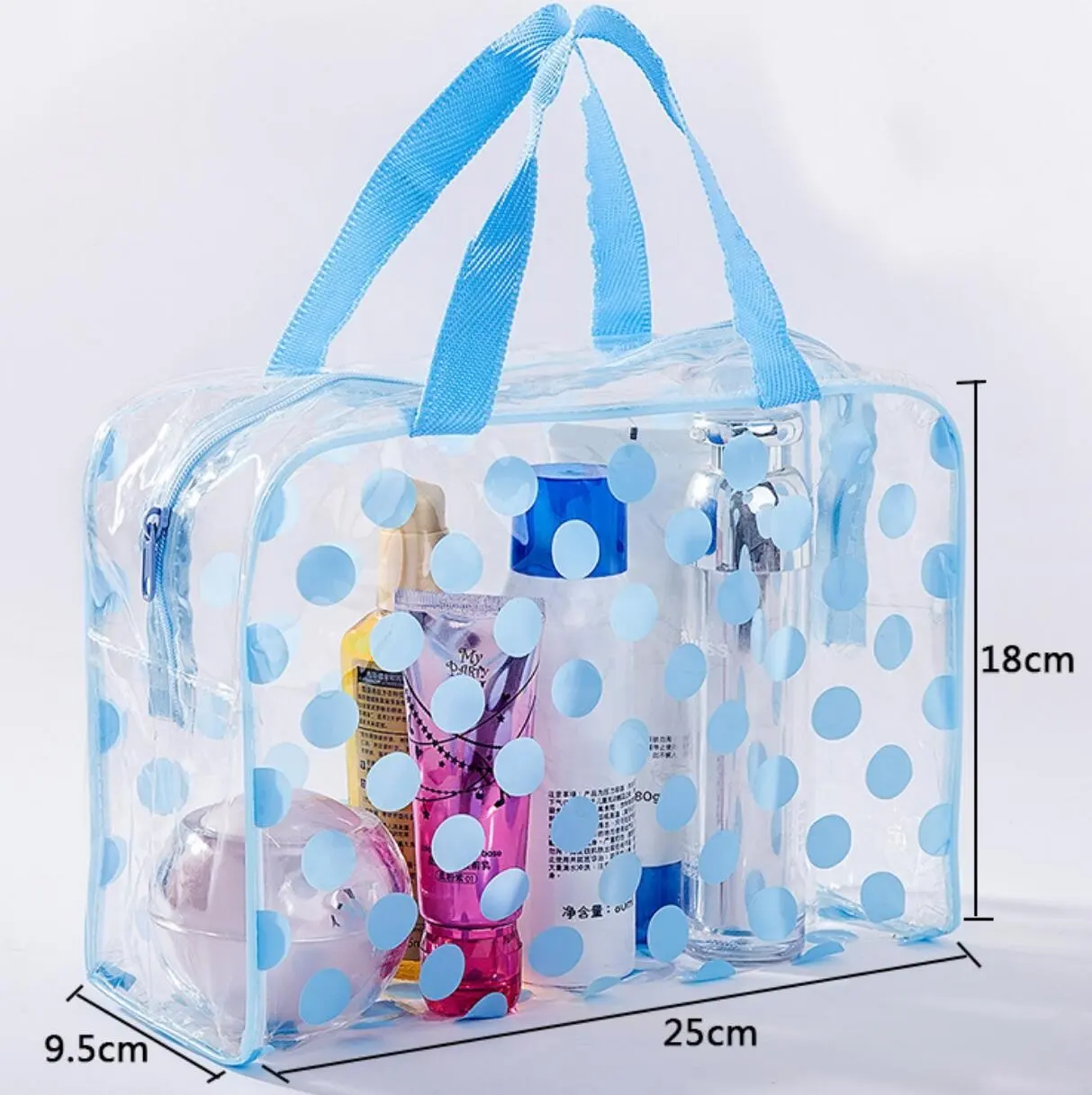 Sac de toilette Transparent et imperméable, trousse de maquillage de voyage personnalisée, peut être personnalisée, avec imprimés à points, fourre-tout, pour produits cosmétiques en PVC