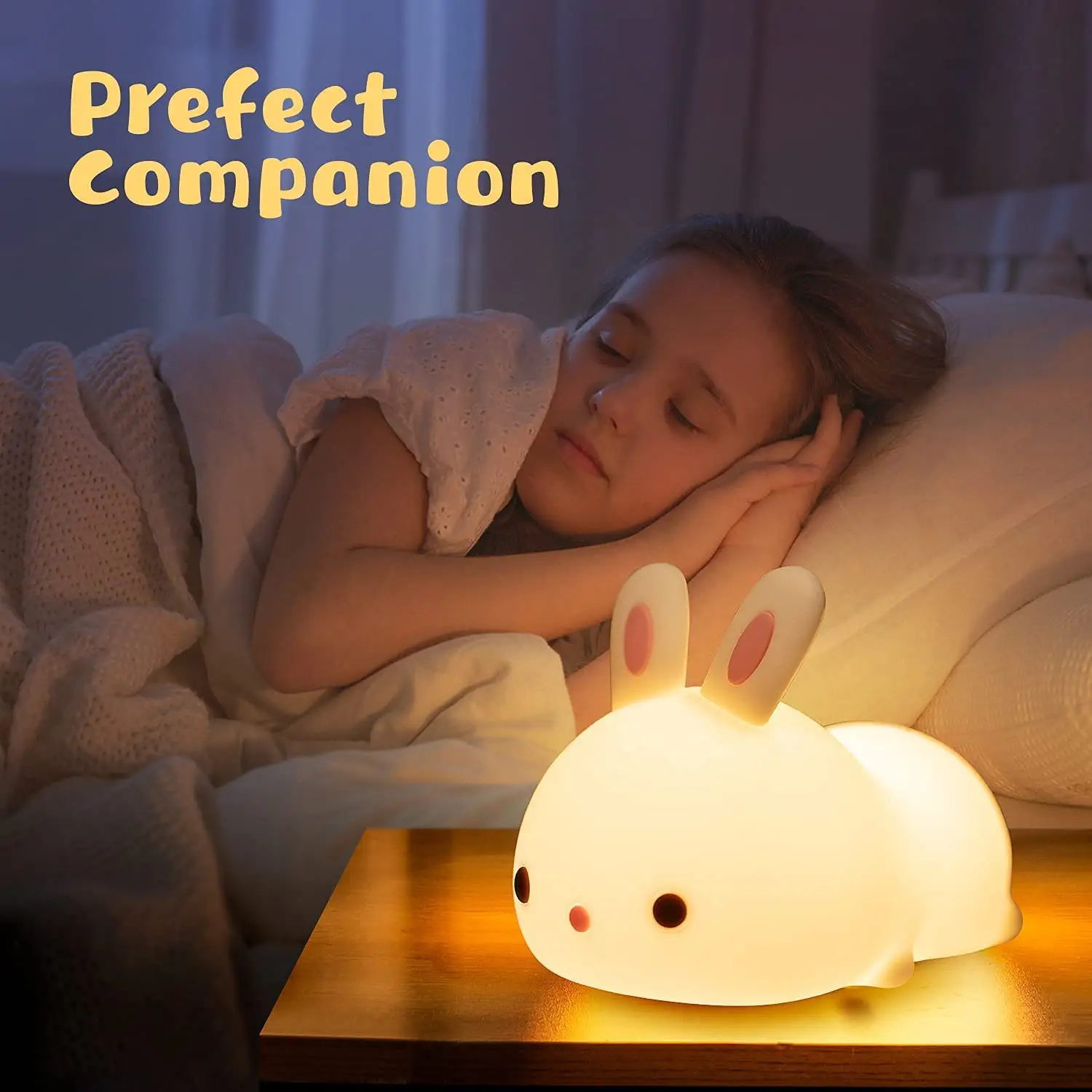 น่ารักกระต่ายห้องนอนตารางโคมไฟน่ารักดาวไฟกลางคืนเด็กคริสต์มาสของขวัญเด็ก USB ชาร์จ MINI LED เด็กไฟกลางคืน
