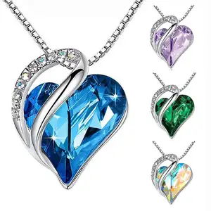 Ocean Heart Crystal Love Shaped Geometric Birthstone Necklace Jewelry Female Clavicle Chain Pendant Necklaces