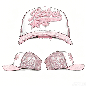 Cappello da Baseball Trucker Unisex per Adulti di Alta Qualità Mara Three Rico con Logo Ricamato, Visiera Curva Effetto Invecchiato, 5 Pannelli - Collezione Rebel - Product Image 1