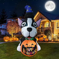 Perro Inflable de Halloween de 1.5 Metros con Sombrero de Bruja y Calabaza LED, Decoración Inflable para Jardín, Patio y Fiestas al Aire Libre