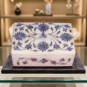 Boîte à bijoux en marbre Stonecrafts International, haute durabilité, vert MOP0175, motif floral, design rectangulaire moderne pour femmes - Product Image 3