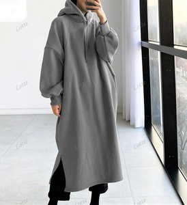 Felpe con Cappuccio da <span class=keywords><strong>Donna</strong></span> <span class=keywords><strong>in</strong></span> Pile con Orlo Spaccato, Tinta Unita, per Autunno e Inverno, Vendita all'Ingrosso - Product Image 4