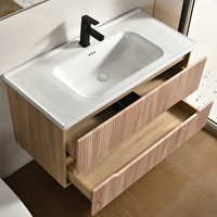 Meuble-lavabo de salle de bain minimaliste en bois massif moderne avec miroir inclus pour usage hôtelier