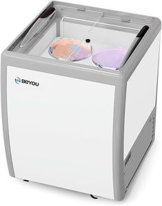 158L 商用冰淇淋冷冻柜，带玻璃顶，5.6 立方英尺卧式冷冻柜，带金属篮，白色，适合咖啡馆使用，可冷冻冰淇淋 - Product Image 2