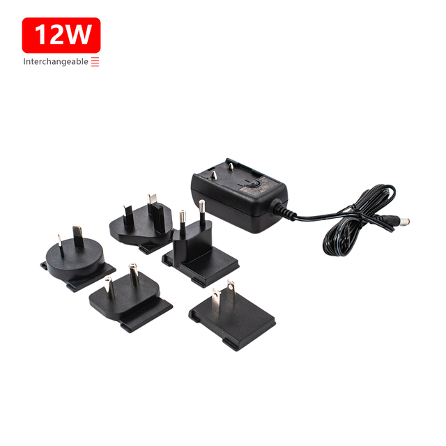 Interchangeable 12V 1A AC-DC Adapter Universal 100-240VAC Power Supply with US Plug Detachable 5V Output 5A Current Made of PC