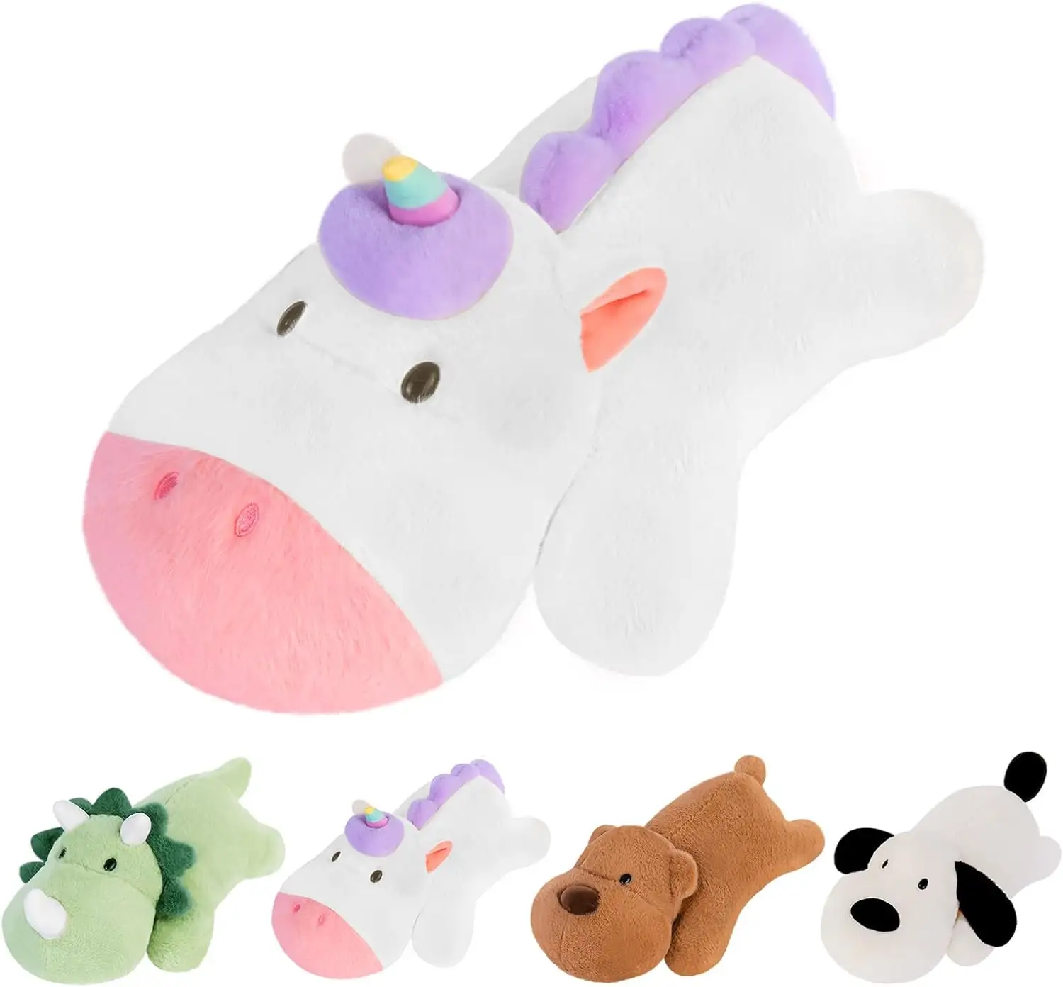 Sıcak satış Kawaii sevimli pembe beyaz gökkuşağı yalan Unicorn yumuşak yastık oyuncak kanatları ile dolması tek boynuzlu at pelüş oyuncak kız hediye olarak