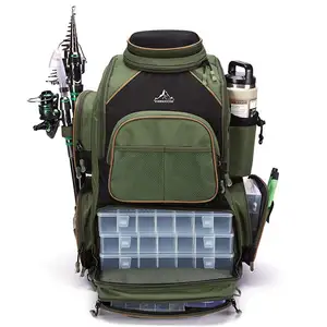 Water Resistant Lightweight Tactical Bag with Rod Holder Protective Rain Cover Fishing Tackle Backpack