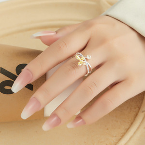 Flower Shape <b>Adjustable</b> <b>Ring</b> With Pink Zircon Butterfly Design For Gift Jewelry - Product Image 2
