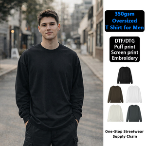 Fabricant OEM/ODM, t-shirt à manches longues en coton personnalisé avec logo imprimé, col rond, tendance, surdimensionné, t-shirt lourd pour hommes - Product Image 2