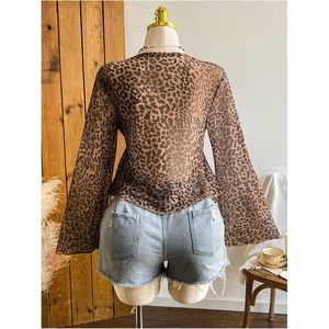 Blusa de Mujer con Mangas Campana y Estampado de Leopardo, Top de Gasa con Lazo Delantero y Peplum, Camisa Elegante para Fiesta - Product Image 3