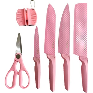 Hot Sale Nonstick Coated 6pcs Stainless Steel <b>sharp</b> Cooking <b>Knife</b> Wheat Plastic Handle Kitchen <b>Knife</b> <b>Set</b> with Scissors - Product Image 3