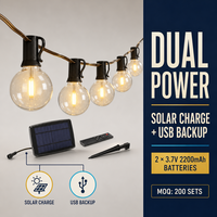 Guirlandes lumineuses solaires étanches G40 E12 LED, ampoules globe rechargeables par USB pour la décoration de jardin, de café et d'événements
