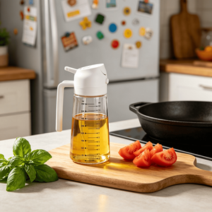 Distributeur d'huile <span class=keywords><strong>en</strong></span> <span class=keywords><strong>verre</strong></span> durable de 530 ml avec pulvérisateur 2-<span class=keywords><strong>en</strong></span>-1, anti-fuite, facile à remplir, grande capacité, personnalisable, idéal pour la maison. - Product Image 1