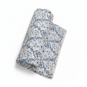 Tissu en coton pur à 100 % imprimé à la main indien Ridhi 2026 Spruce Carolina et bleu poudré floral, vendu au mètre, idéal pour les quilts - Product Image 1