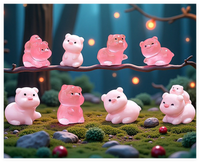 Vente en gros de jouets de collection d'animaux en vrac figurines de jardin miniatures en résine de micro-dessin animé 3D cochon artificiel rose brillant