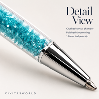 Stylo à bille en métal avec pointe en cristal de diamant, corps pailleté, action rotative, 25g