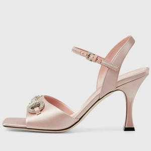 Sandales à talons hauts pour femmes, en soie, à bout carré ouvert, avec bride de cheville, style escarpins, ornées de chaînes de diamants, pour tenues sexy - Product Image 1