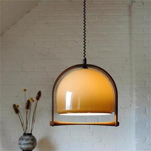 Lustre LED Bauhaus en bois massif de style rétro américain Wabi-Sabi, luminaire suspendu rétractable en verre vintage, ambre japonais, moyen - Product Image 2