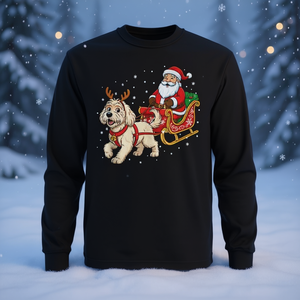 T-shirt à manches longues pour adulte, unisexe, col rond, impression numérique, Père Noël, chien Goldendoodle, rennes, traîneau, Noël - Product Image 2