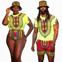 Conjunto de 3 piezas a juego para parejas con estampado Dashiki para el Carnaval Caribeño de lunes, disfraz de Jouvert, marca privada, ropa de baño para fiesta en Miami