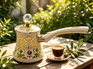 หม้อกาแฟตุรกีเคลือบลายดอกไม้สไตล์วินเทจ พร้อมฝาปิดและหูจับ ใช้กับเตาได้ เหมาะสำหรับกาแฟอาหรับ เป็นของขวัญ - Product Image 5