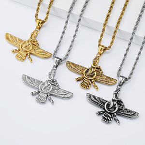 Vintage Persian Faravahar Necklace, Zoroastrian Niche Cultural Jewelry, Faravahar Sweater <b>Chain</b> Pendant - Product Image 2