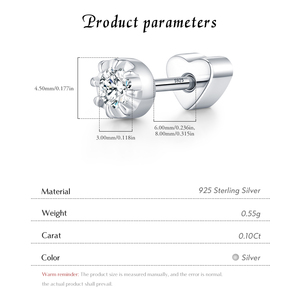 Minimalism S925 Sterling <b>Silver</b> 0.1CT Moissanite Round Stacking Earrings Heart Screw <b>Stud</b> Earrings for Women Fine Jewelry - Product Image 4