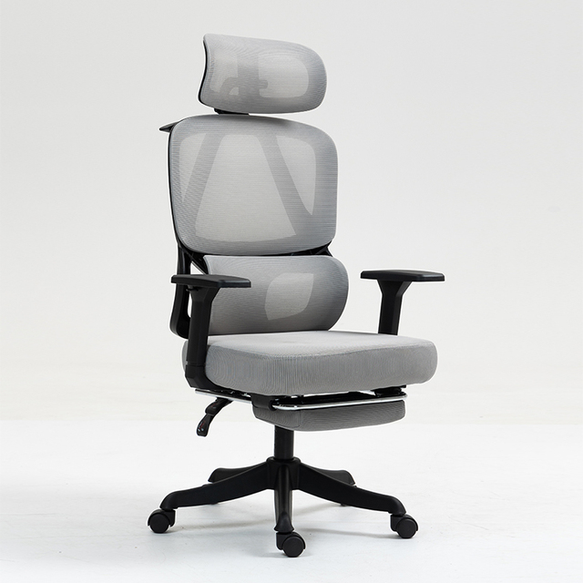Chaise De Bureau Ergonomique Avec Repose-pieds, Accoudoirs 4D, Dossier Haut Maille - Réglable