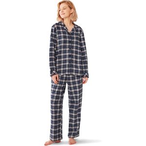 Conjunto de pijama personalizado para mujer, franela a cuadros, manga larga, ropa de dormir suave y cómoda, conjunto de 2 piezas. - Product Image 1