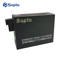 Konverter Media Serat Optik Sopto 1 Fiber 1 UTP SC ke RJ45 FTTH SM 10km 20km 40km 10/100/1000Mbps Hitam