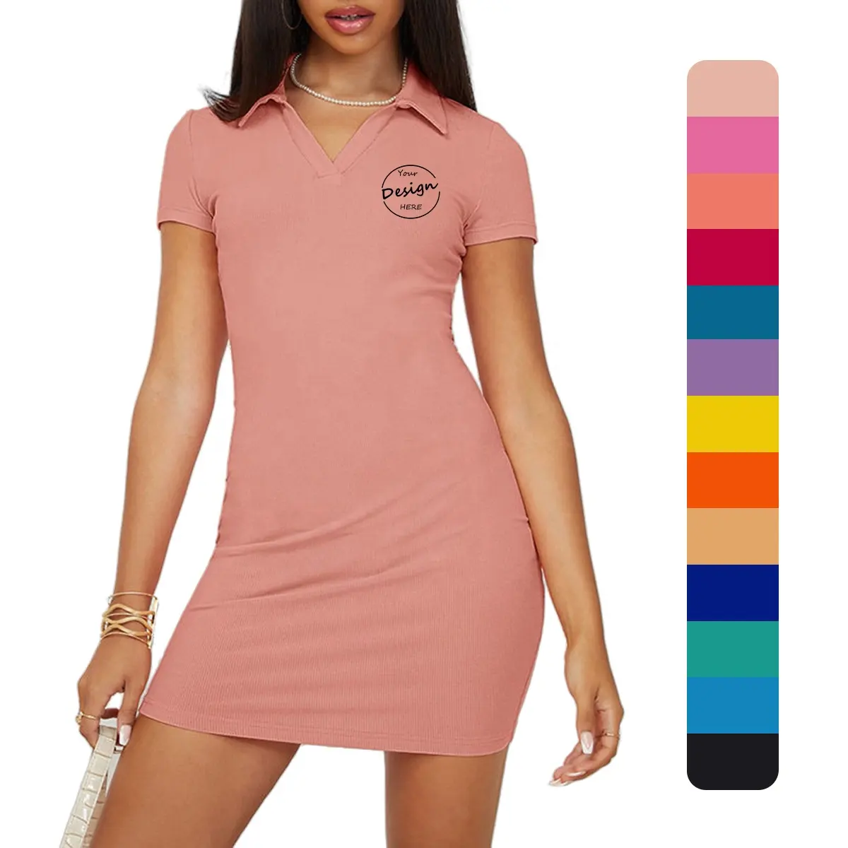 T-shirt long de créateur d'été en vrac sweat-shirt de polo de golf de haute qualité pour femmes robe de t-shirt à col rabattu pour femmes